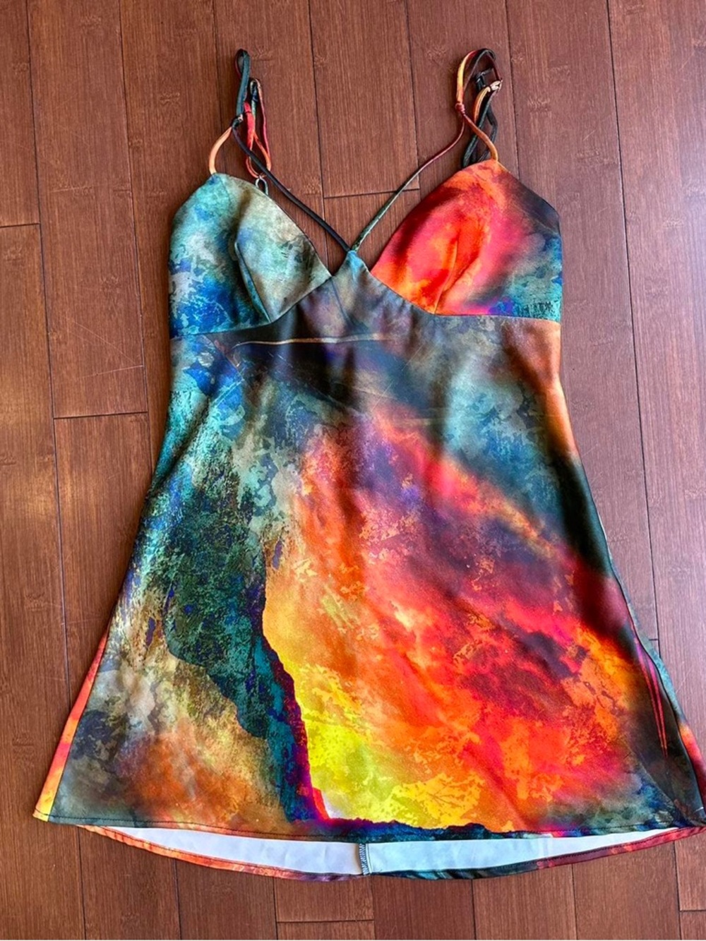 Abstract Multi-Color Slip Mini Dress - Picture 3 of 4